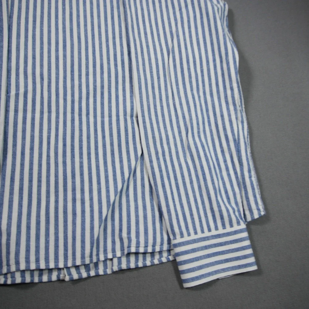 Banana Republic Linen Cotton Untucked Stripe Nautical Slim Fit Striped Shirt XL